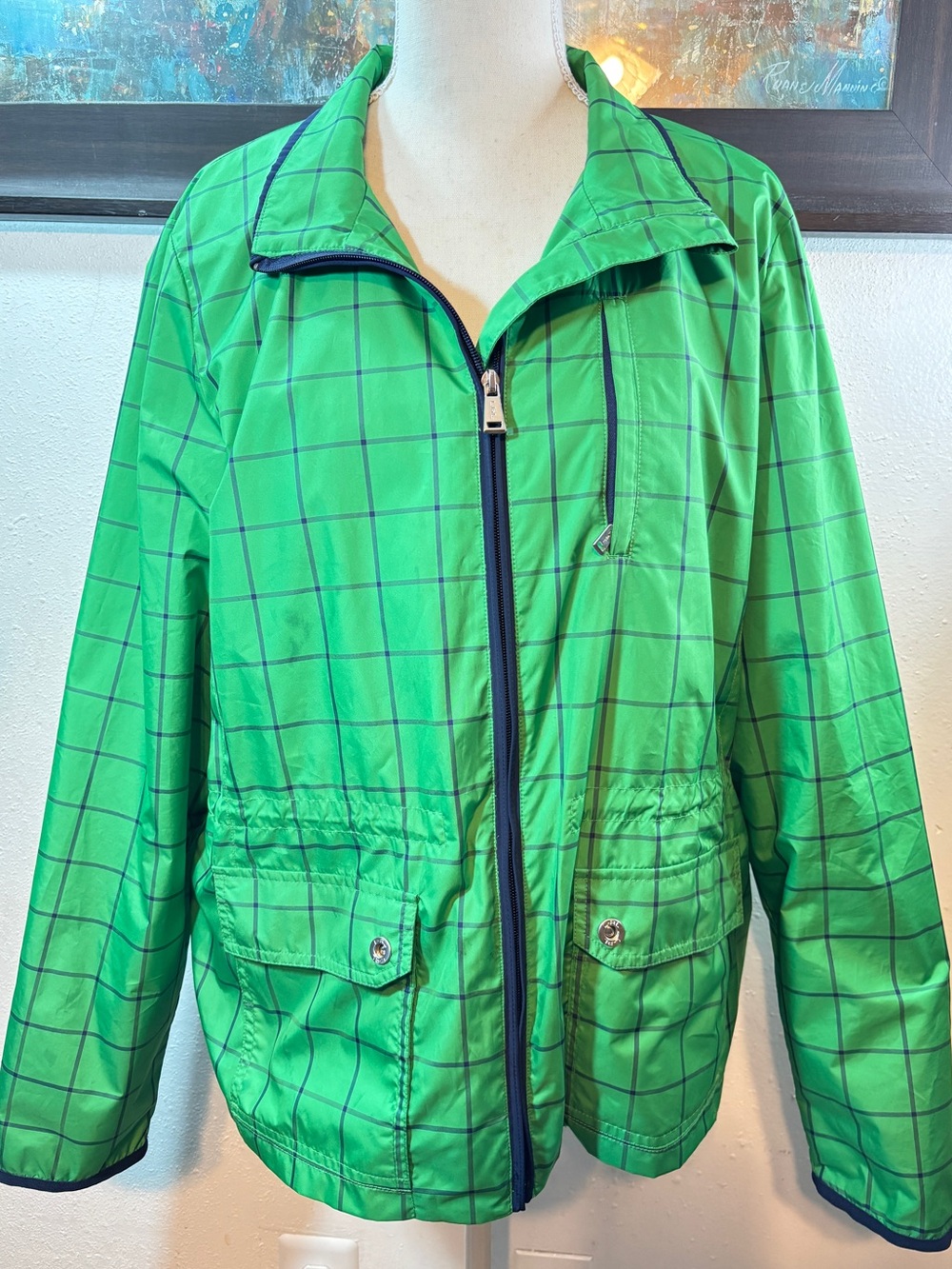 Ralph Lauren Green Plaid Active Jacket with Navy Trim - Picture 2 of 9